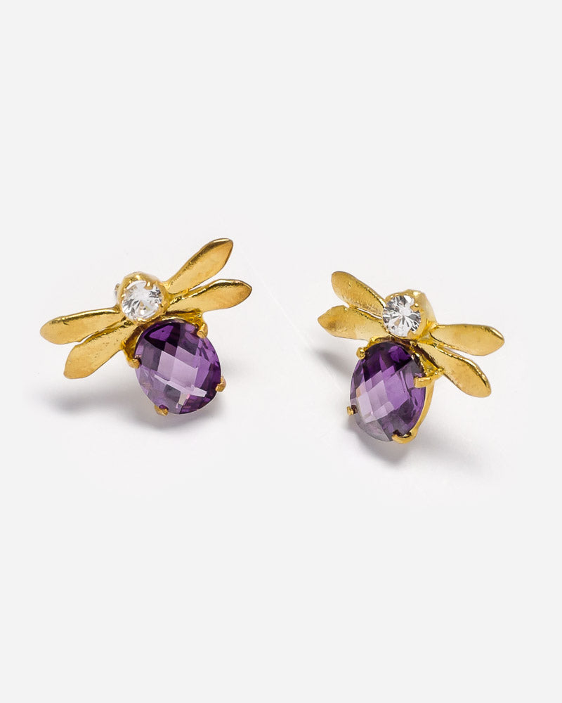 Ohrstecker Honeybee mit Amethyst und Bergkristall