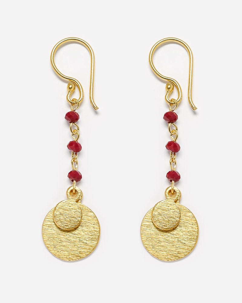 Ohrhänger Double Coin mit roter Jade