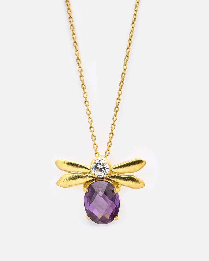 Halskette Honeybee mit Amethyst und Bergkristall