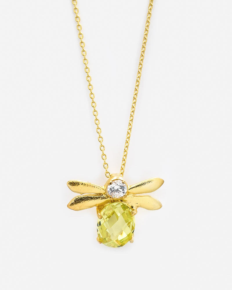 Halskette Honeybee mit Peridot/Bergkristall