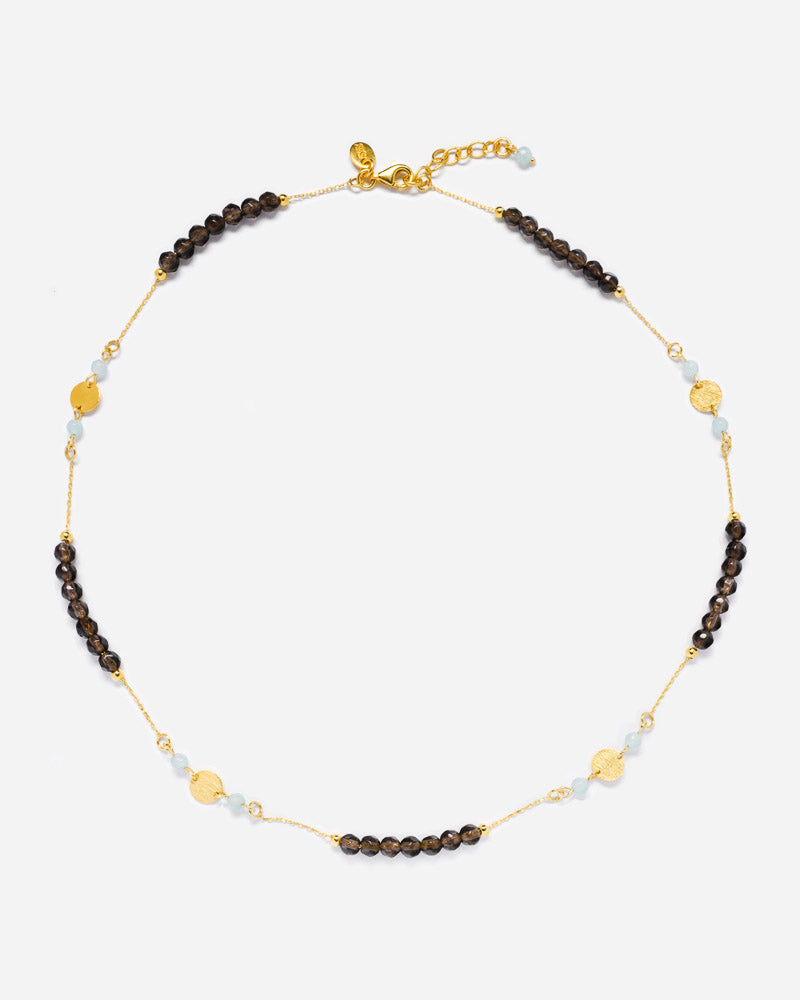 Mehrfarbige Bead Kette mit Rauchquarz und Chalzedon