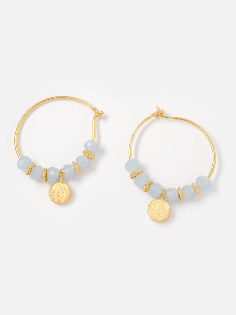 Creolen mit Miniperlen und Coin Blue Chalcedony