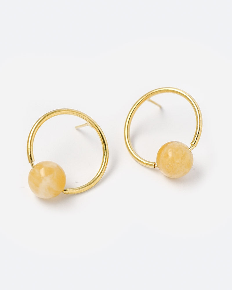 Ohrstecker Circle 25 mm mit Citrine Perle L